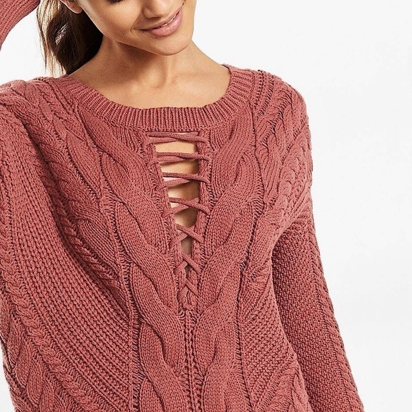 Express Lace-Up Inset Cable Knit Sweater - Picture 2 of 10